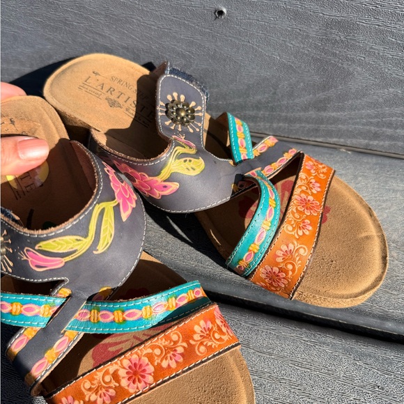 Spring Step Multicolor Floral Embellished Wedge Slides - Picture 2 of 5